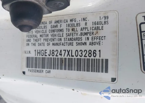 1999 Honda Civic Ex from USA, damaged, VIN 1HGEJ8247XL032861